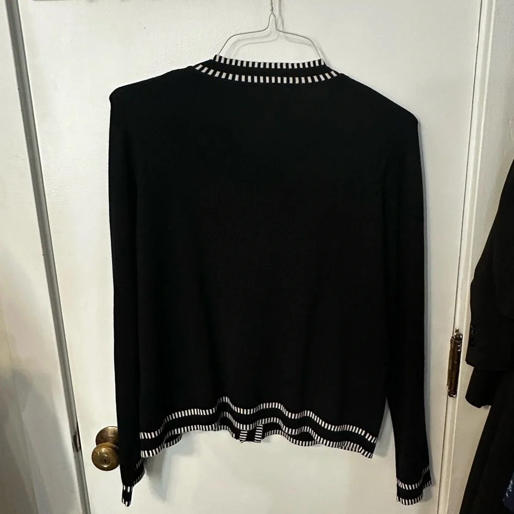 Adrianna Papell Black Cardigan with White Trim and Gold Buttons - Picture 3 of 5
